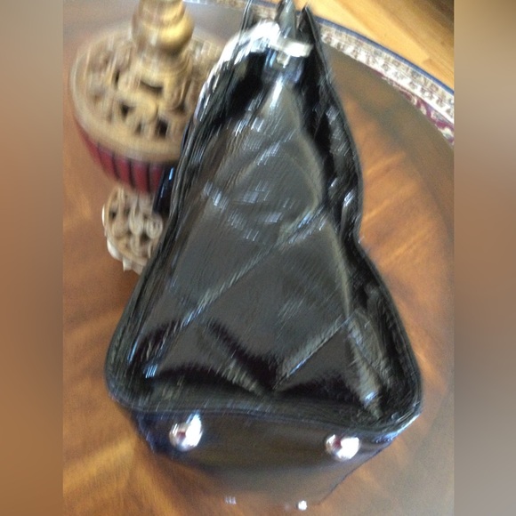 Michael Kors HAMILTON Black PATENT LEATHER Quilted Satchel Handbag Shoulder Bag - Picture 12 of 15